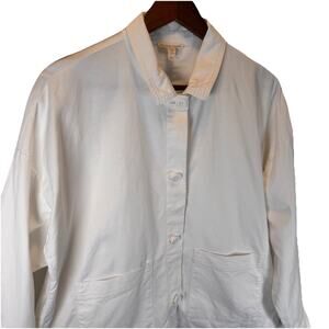 Eileen Fisher Womens M Organic Cotton Hemp Shacket White Button Front Minimalist